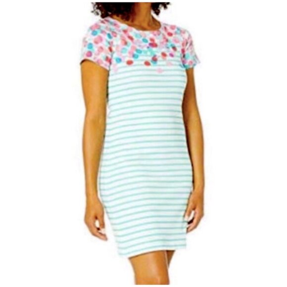 Joules Dresses & Skirts - Joules Midi Dress Size 8 Cotton Riviera Abstract Jersey Dot Green  Stripe Tshirt